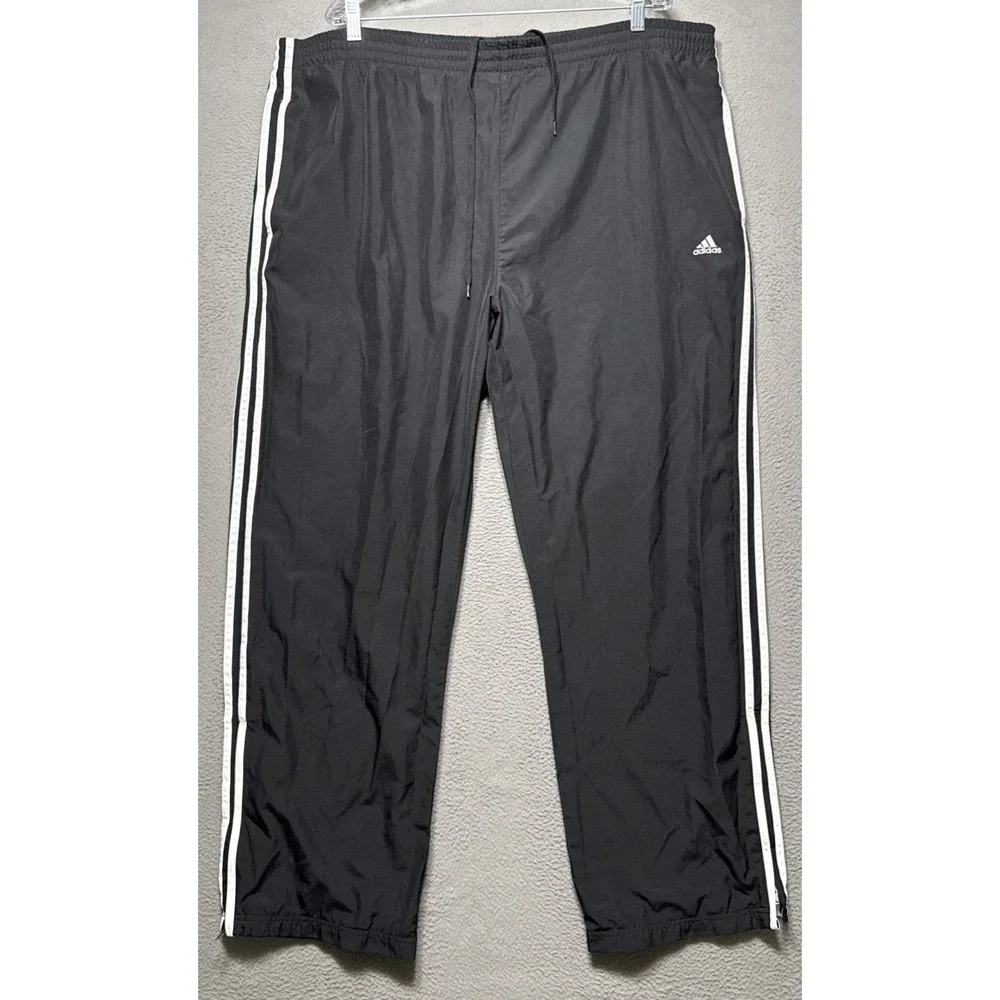 Adidas Windbreaker Track Pants Mens Sz 2XL 44x32 Black Lined Straight Athleisure